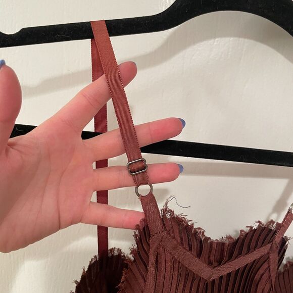 All Saints Sleeveless Pleated Slip Mini Dress Burgundy 2 - Picture 6 of 11